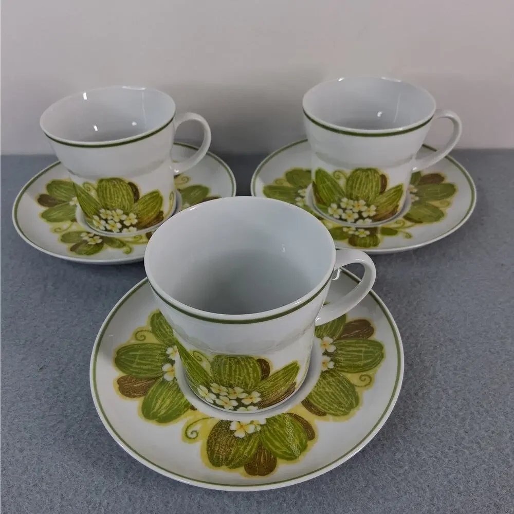 Noritake Hawaiian Holidays Wahine Cups & Saucers 3 Sets Porcelain